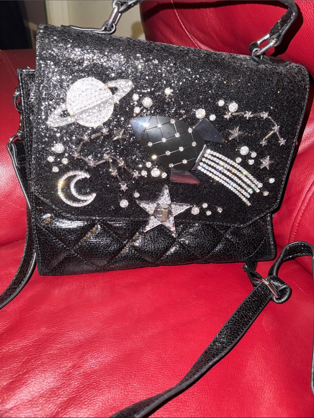 Black Embellished Galaxy Crossbody Bag